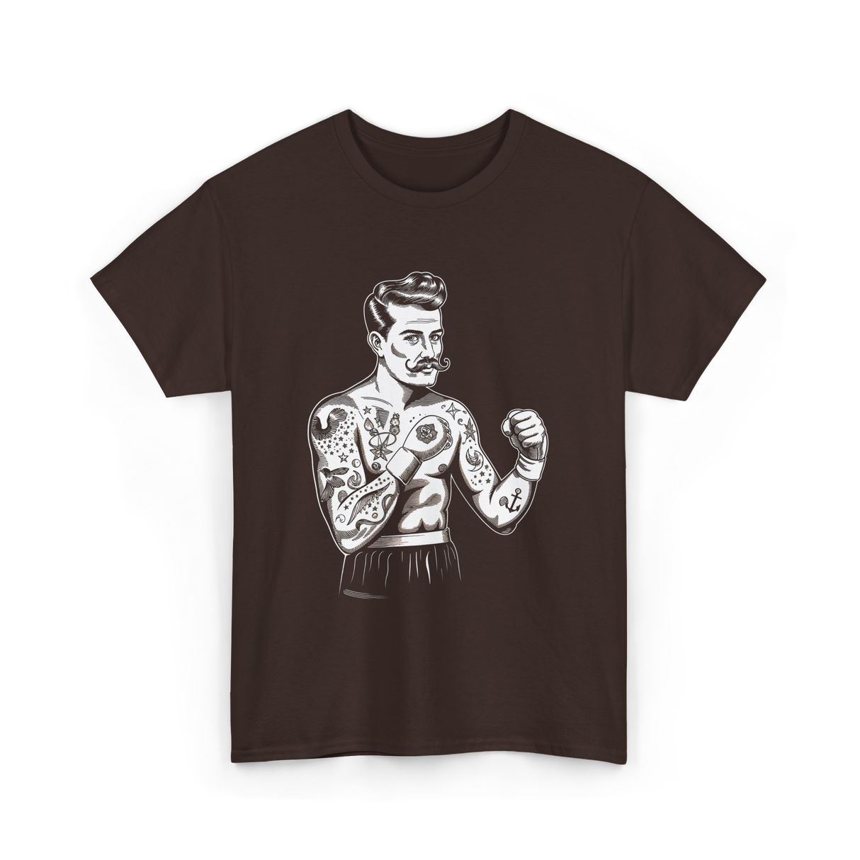 Vintage Boxing Champion Tattoo Fighter Art T-Shirt - Dark Chocolate