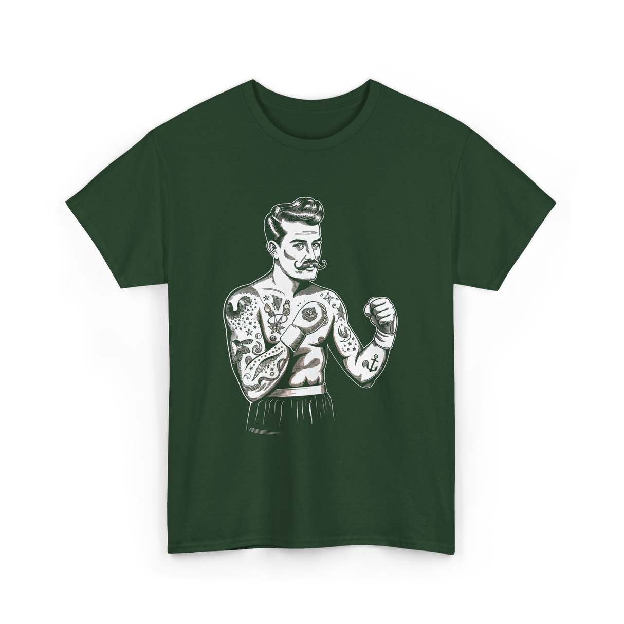 Vintage Boxing Champion Tattoo Fighter Art T-Shirt - Forest Green
