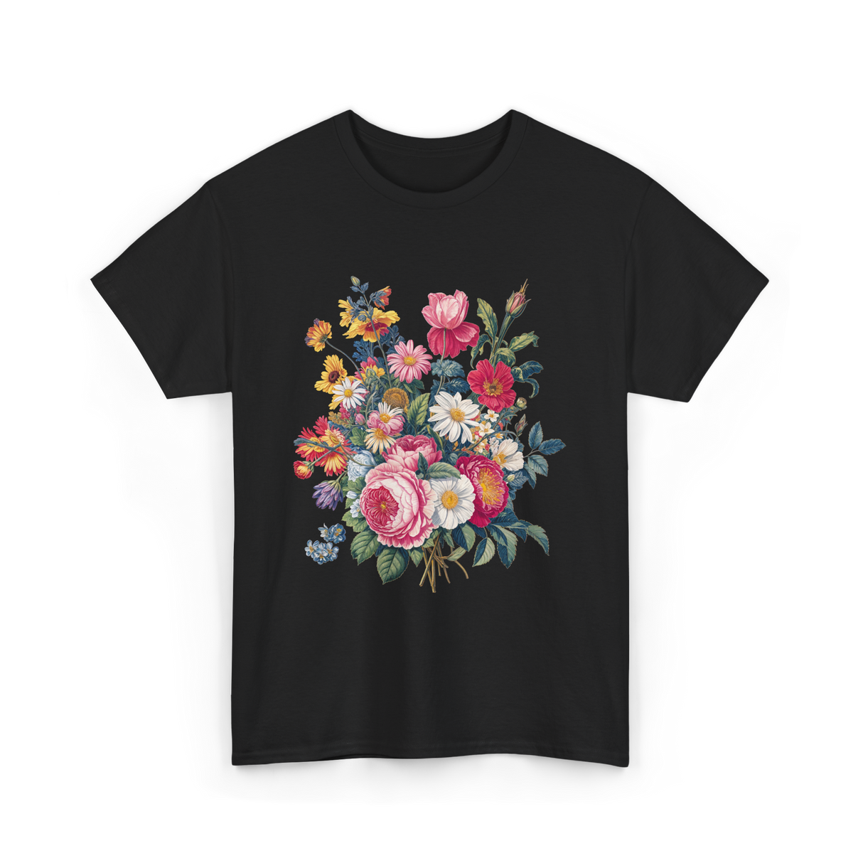Vintage Floral Bouquet Gardening T-Shirt - Black