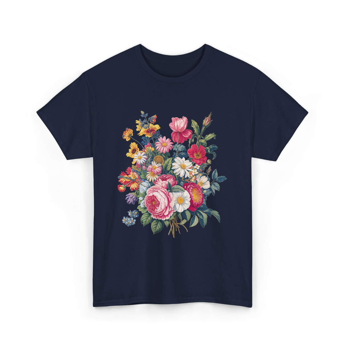 Vintage Floral Bouquet Gardening T-Shirt - Navy