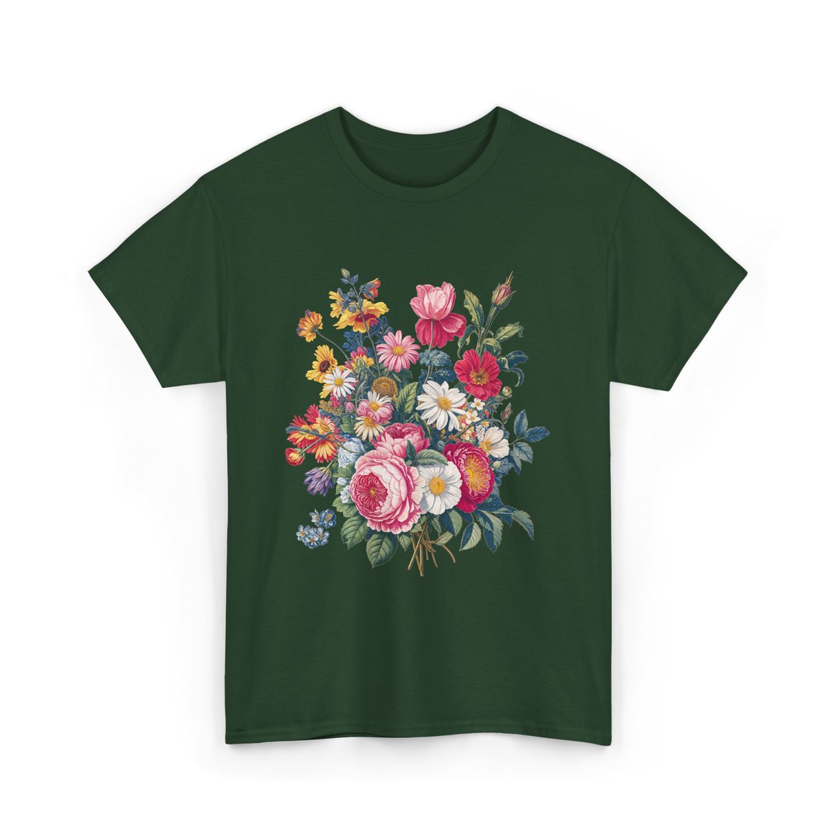 Vintage Floral Bouquet Gardening T-Shirt - Forest Green