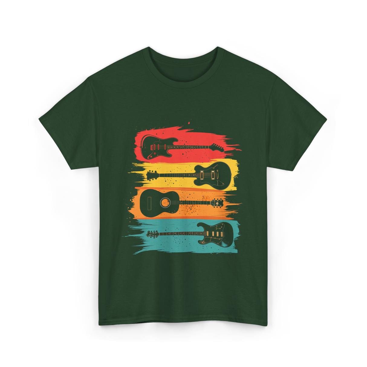 Vintage Guitars Music Guitarist T-Shirt - Forest Green