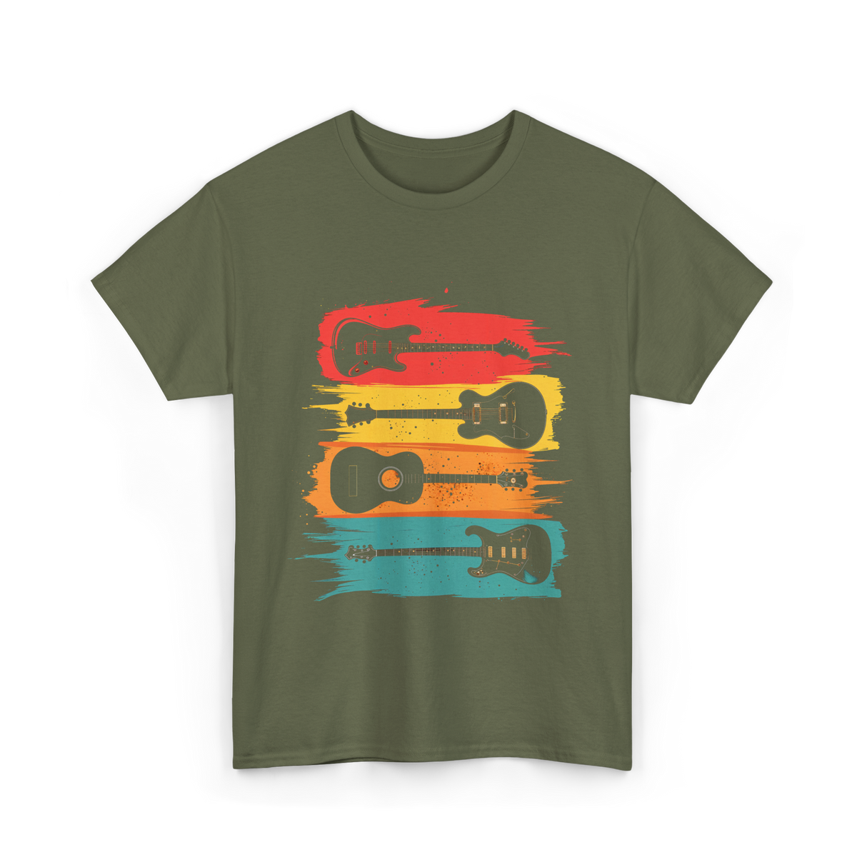 Vintage Guitars Music Guitarist T-Shirt - Military Green