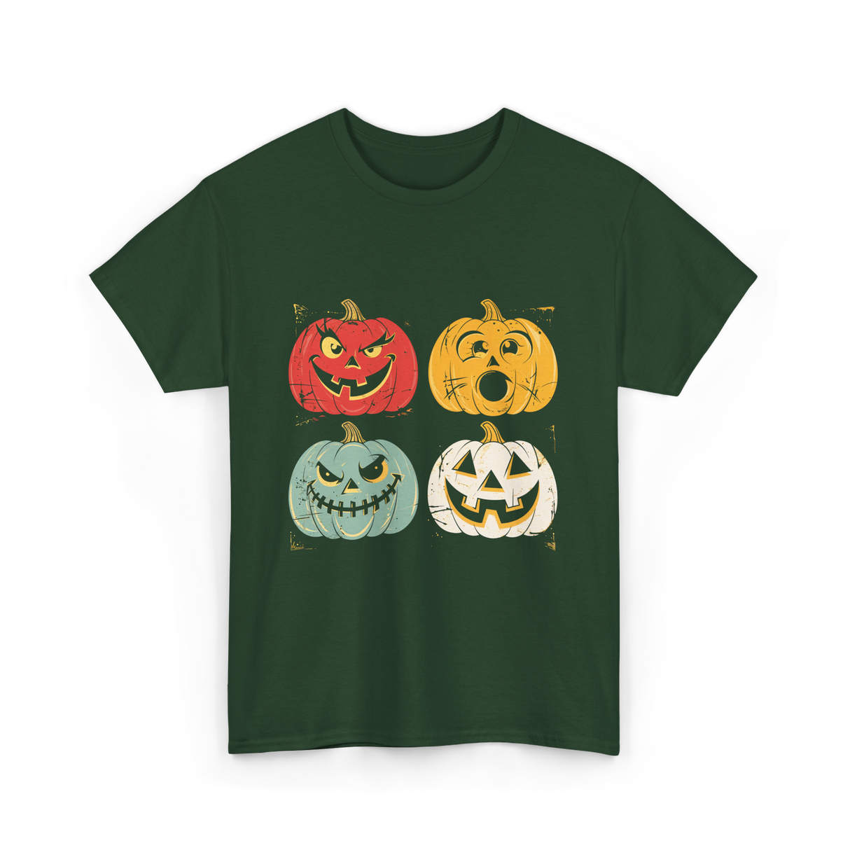 Vintage Halloween Pumpkins Halloween T-Shirt - Forest Green
