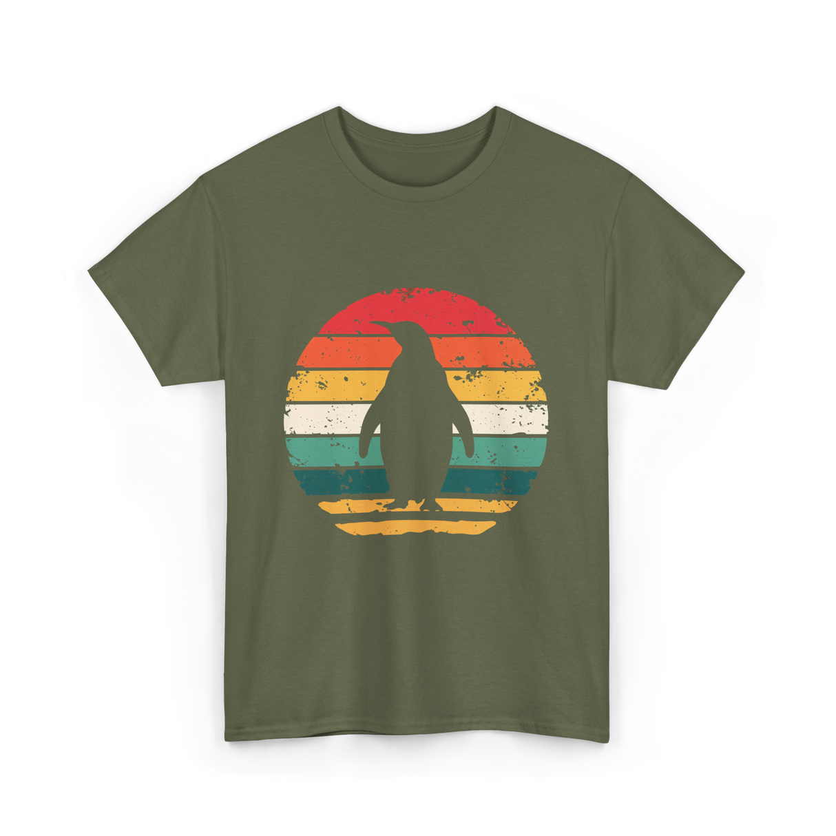 Vintage Penguins Sunset Penguins T-Shirt - Military Green
