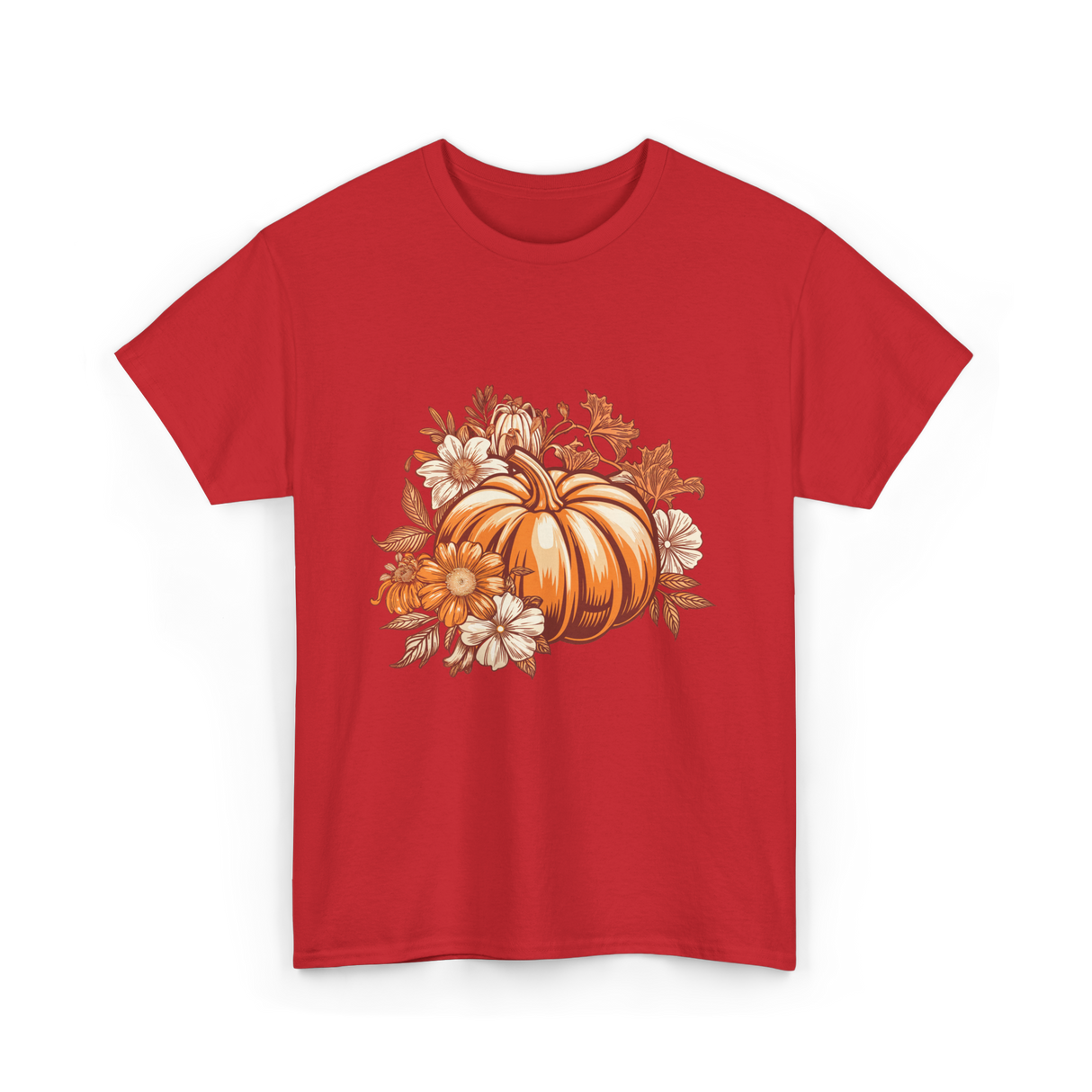 Vintage Pumpkin Floral Autumn T-Shirt - Red