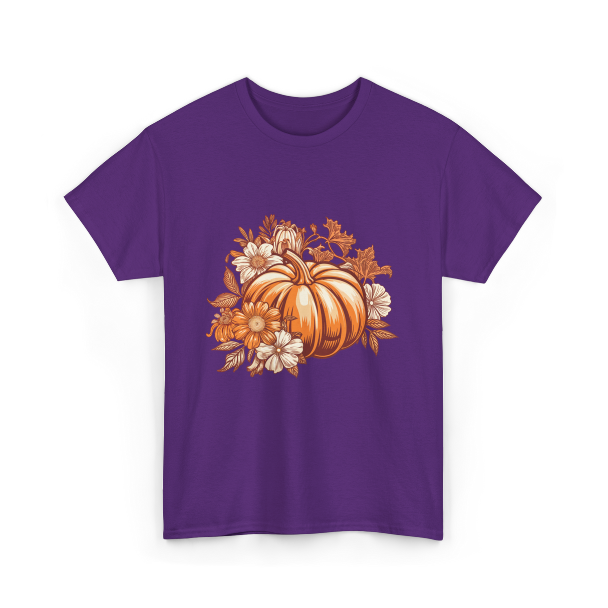 Vintage Pumpkin Floral Autumn T-Shirt - Purple