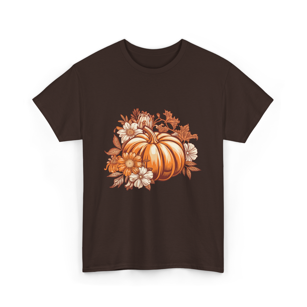 Vintage Pumpkin Floral Autumn T-Shirt - Dark Chocolate