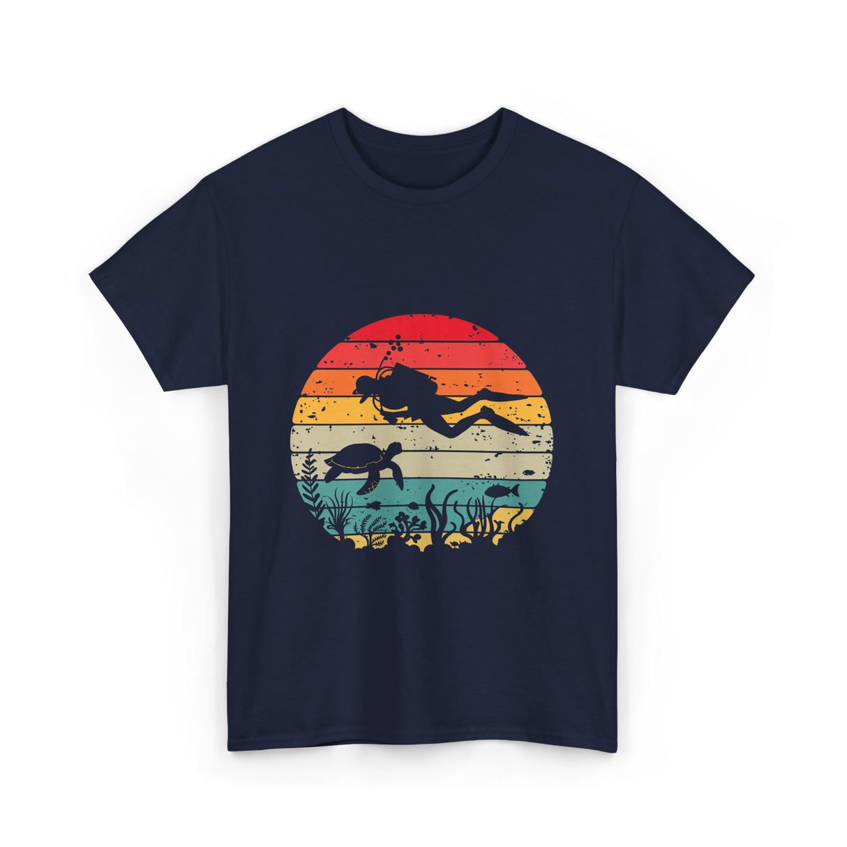 Vintage Scuba Diver Diving Scene T-Shirt - Navy
