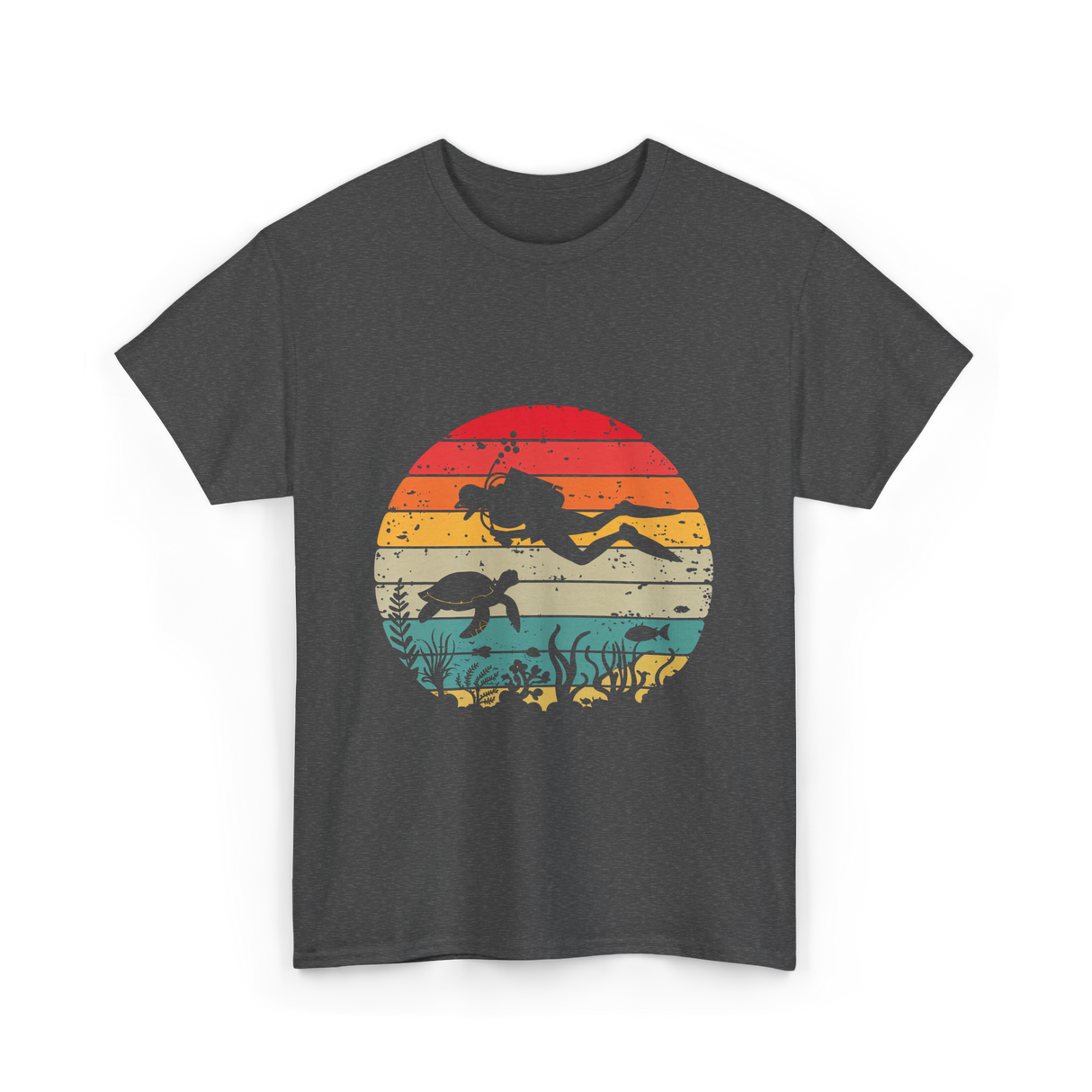 Vintage Scuba Diver Diving Scene T-Shirt - Dark Heather