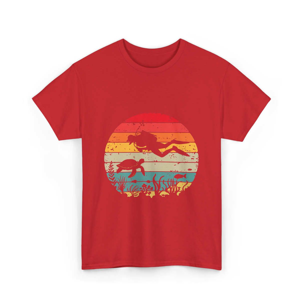 Vintage Scuba Diver Diving Scene T-Shirt - Red