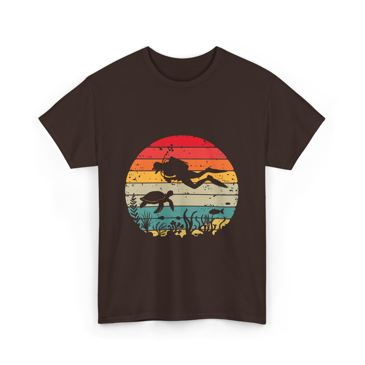 Vintage Scuba Diver Diving Scene T-Shirt - Dark Chocolate