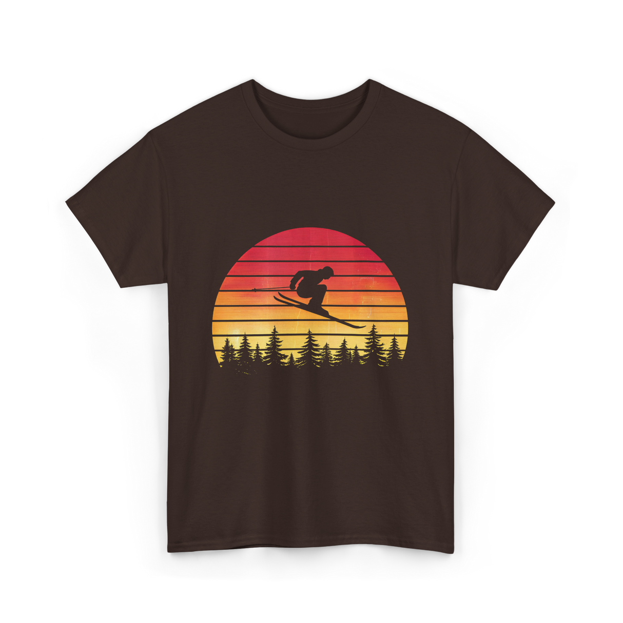 Vintage Sunset Skiing Skiers T-Shirt - Dark Chocolate