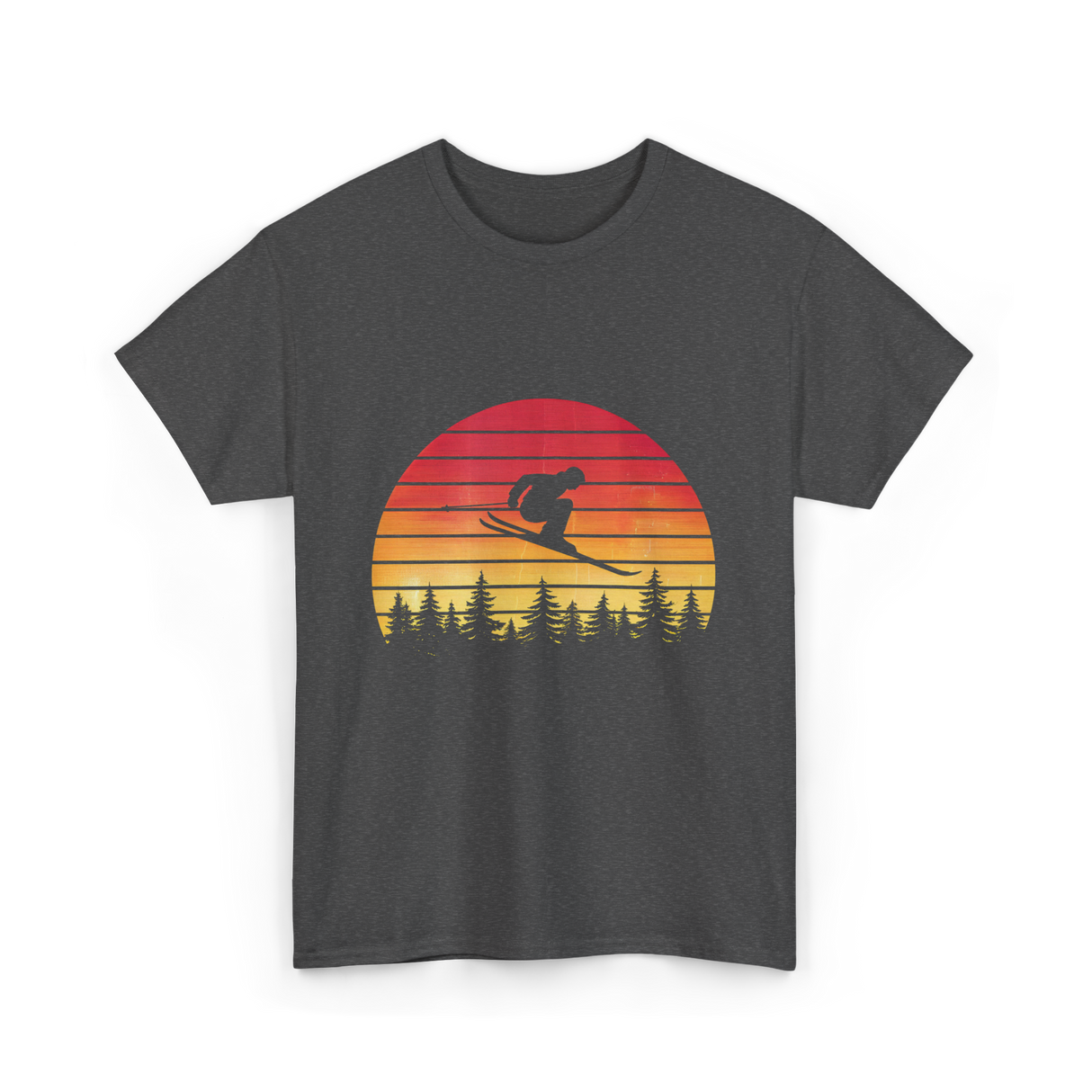 Vintage Sunset Skiing Skiers T-Shirt - Dark Heather