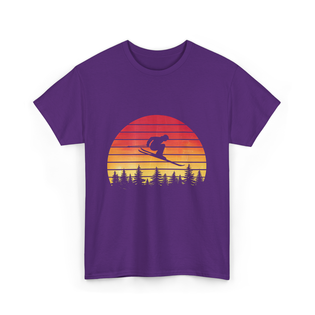 Vintage Sunset Skiing Skiers T-Shirt - Purple