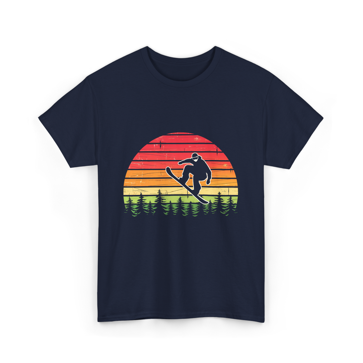 Vintage Sunset Snowboarding Snowboarder T-Shirt - Navy