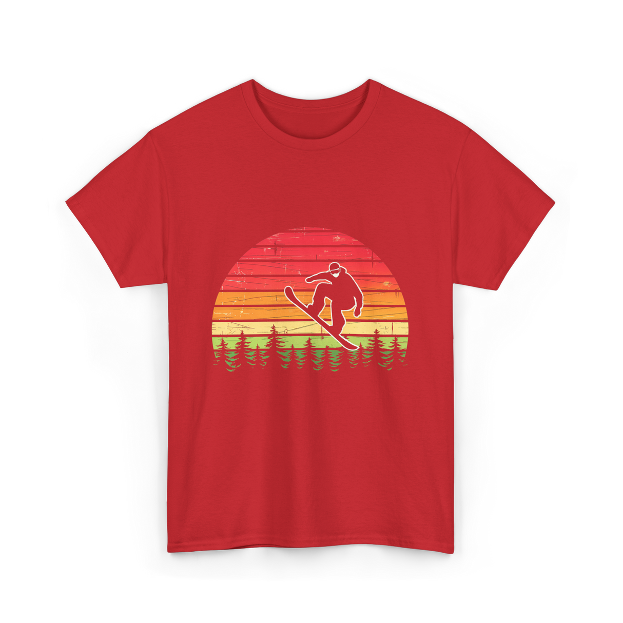 Vintage Sunset Snowboarding Snowboarder T-Shirt - Red