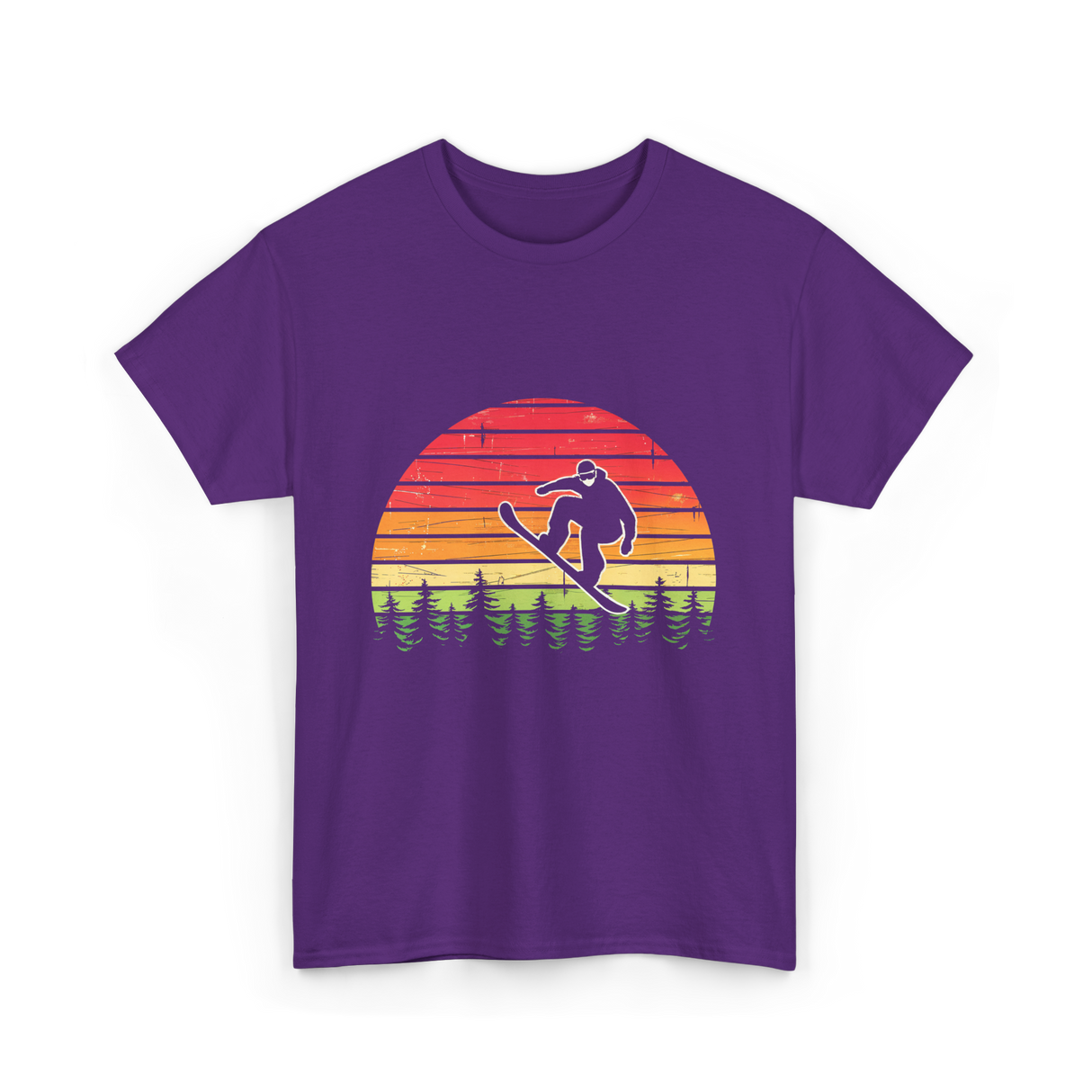 Vintage Sunset Snowboarding Snowboarder T-Shirt - Purple