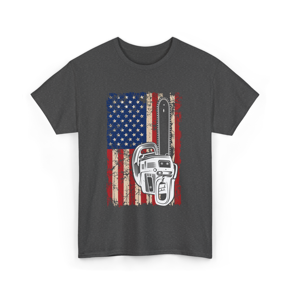 Vintage US Flag Chainsaw Logger T-Shirt - Dark Heather