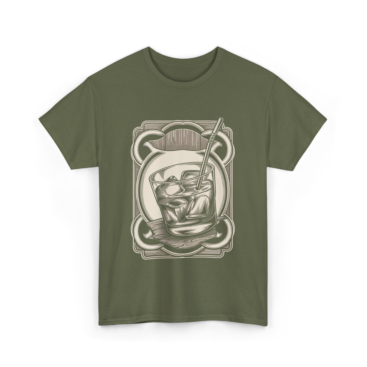 Vintage Whiskey Glass Drink T-Shirt - Military Green