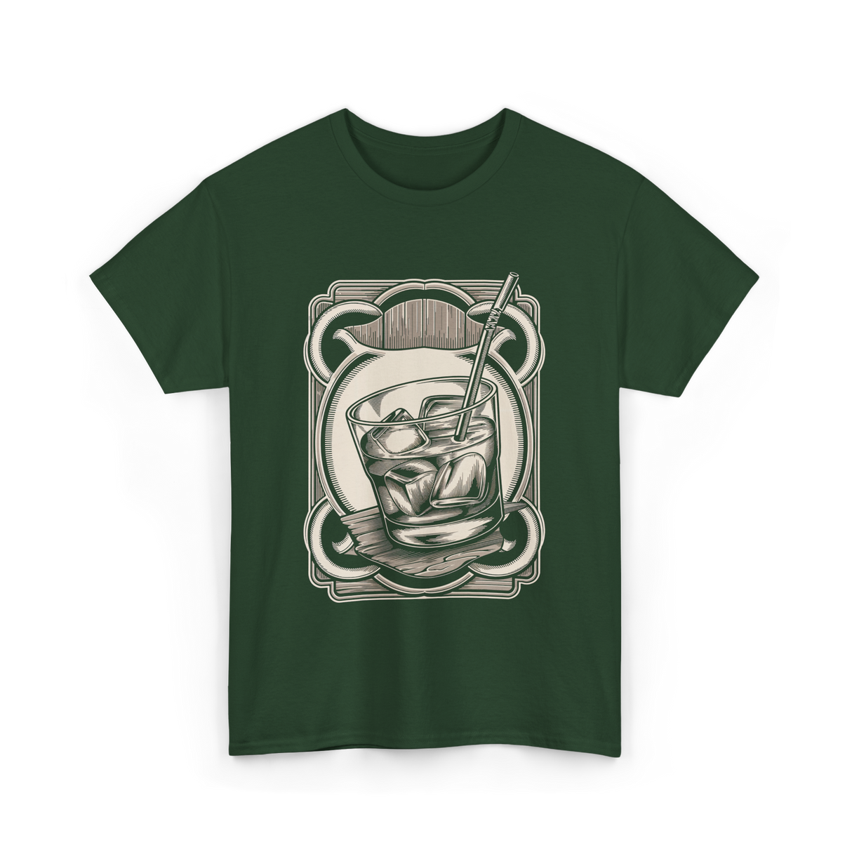 Vintage Whiskey Glass Drink T-Shirt - Forest Green