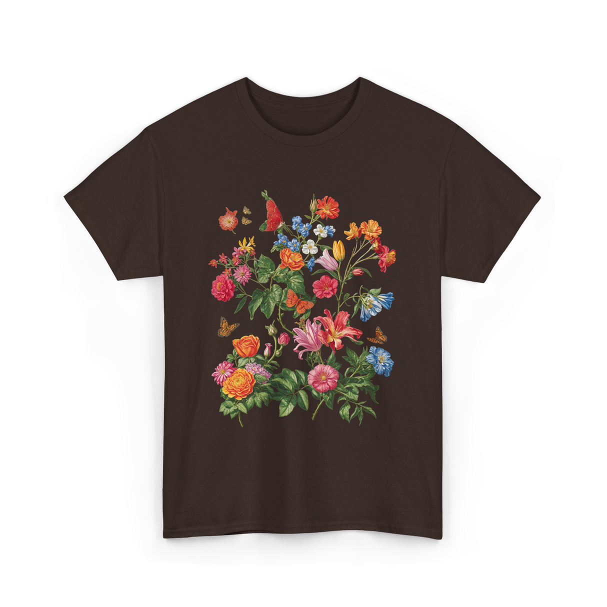 Vintage Wild Botanical Flowers Gardening T-Shirt - Dark Chocolate
