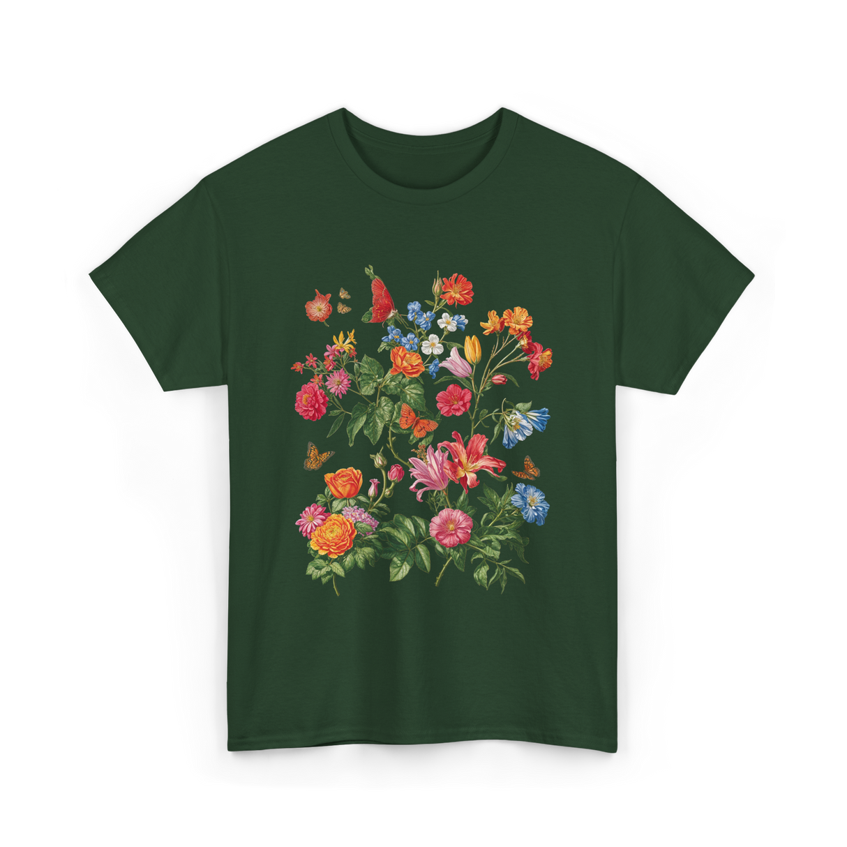 Vintage Wild Botanical Flowers Gardening T-Shirt - Forest Green