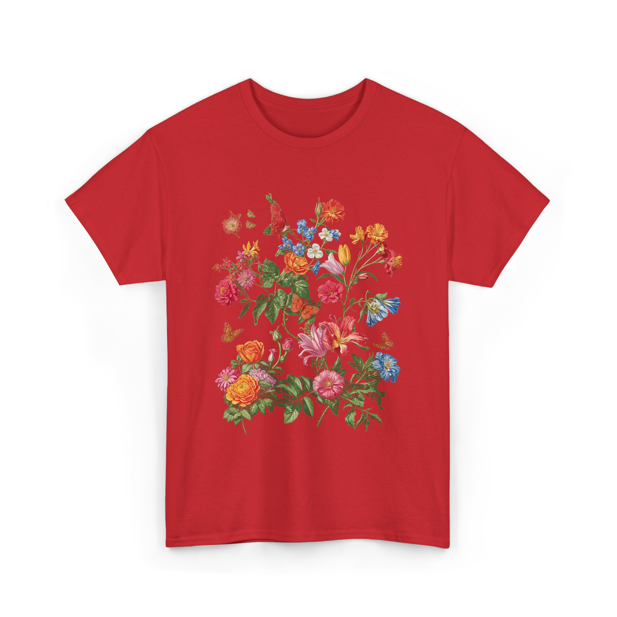 Vintage Wild Botanical Flowers Gardening T-Shirt - Red