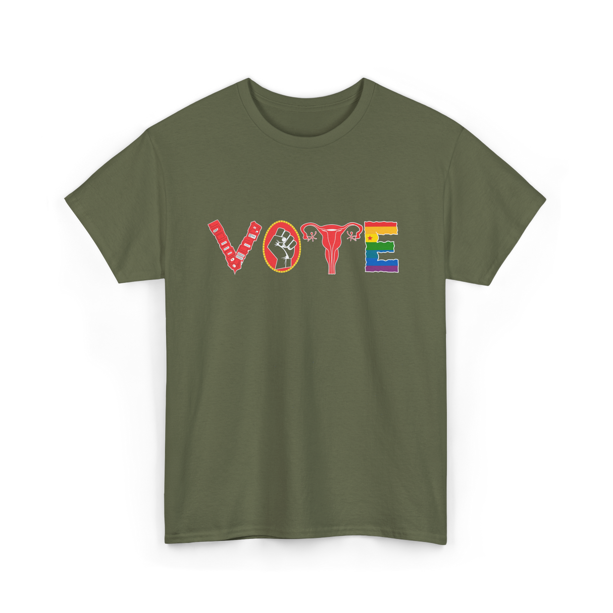 Vote Ovaries Activism LGBTQ Feminism T-Shirt - Military Green