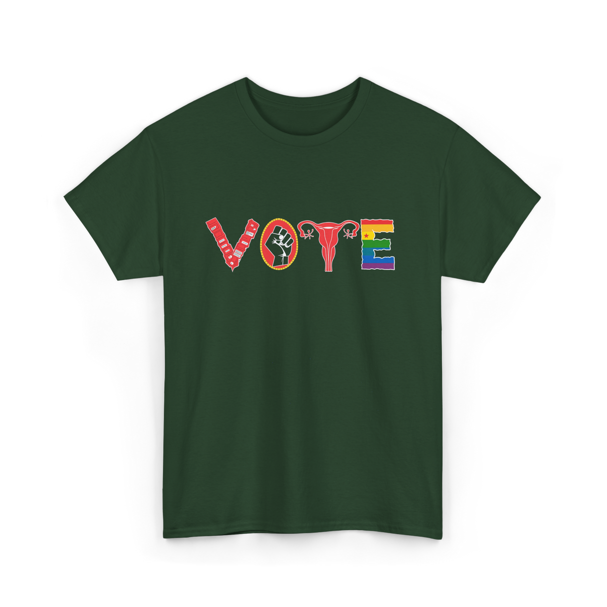 Vote Ovaries Activism LGBTQ Feminism T-Shirt - Forest Green