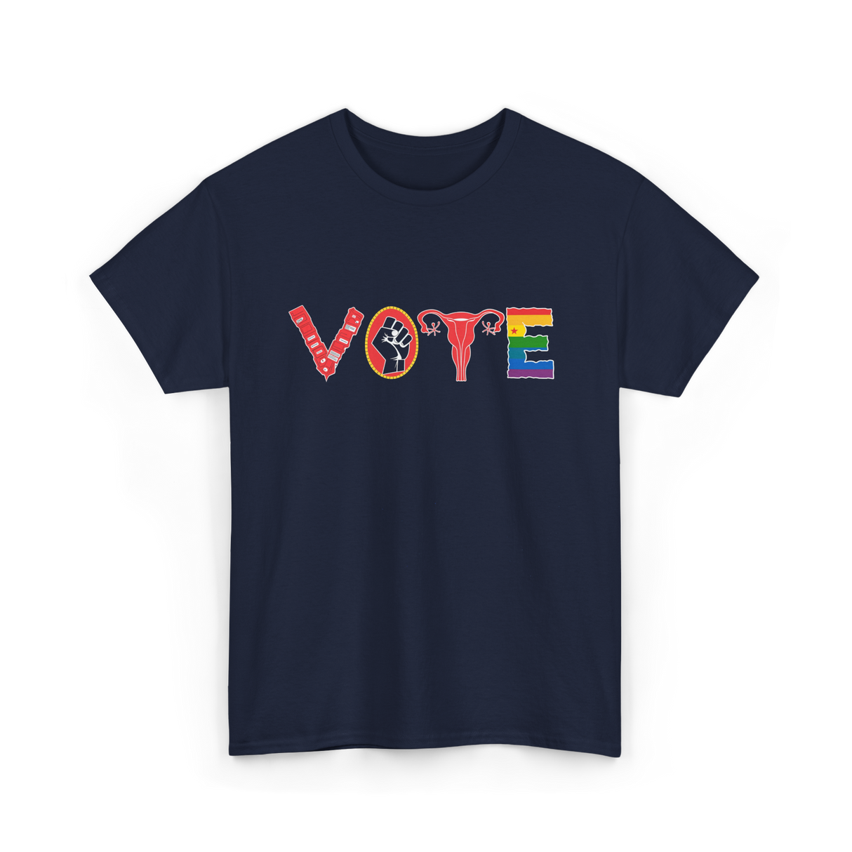 Vote Ovaries Activism LGBTQ Feminism T-Shirt - Navy