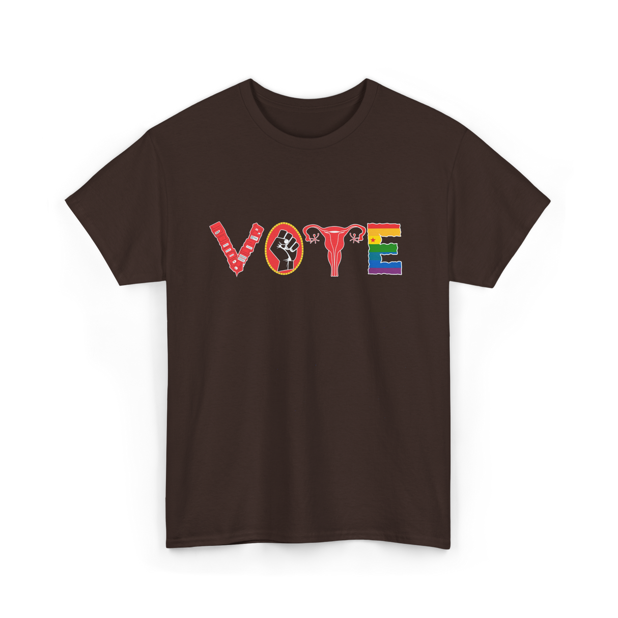 Vote Ovaries Activism LGBTQ Feminism T-Shirt - Dark Chocolate