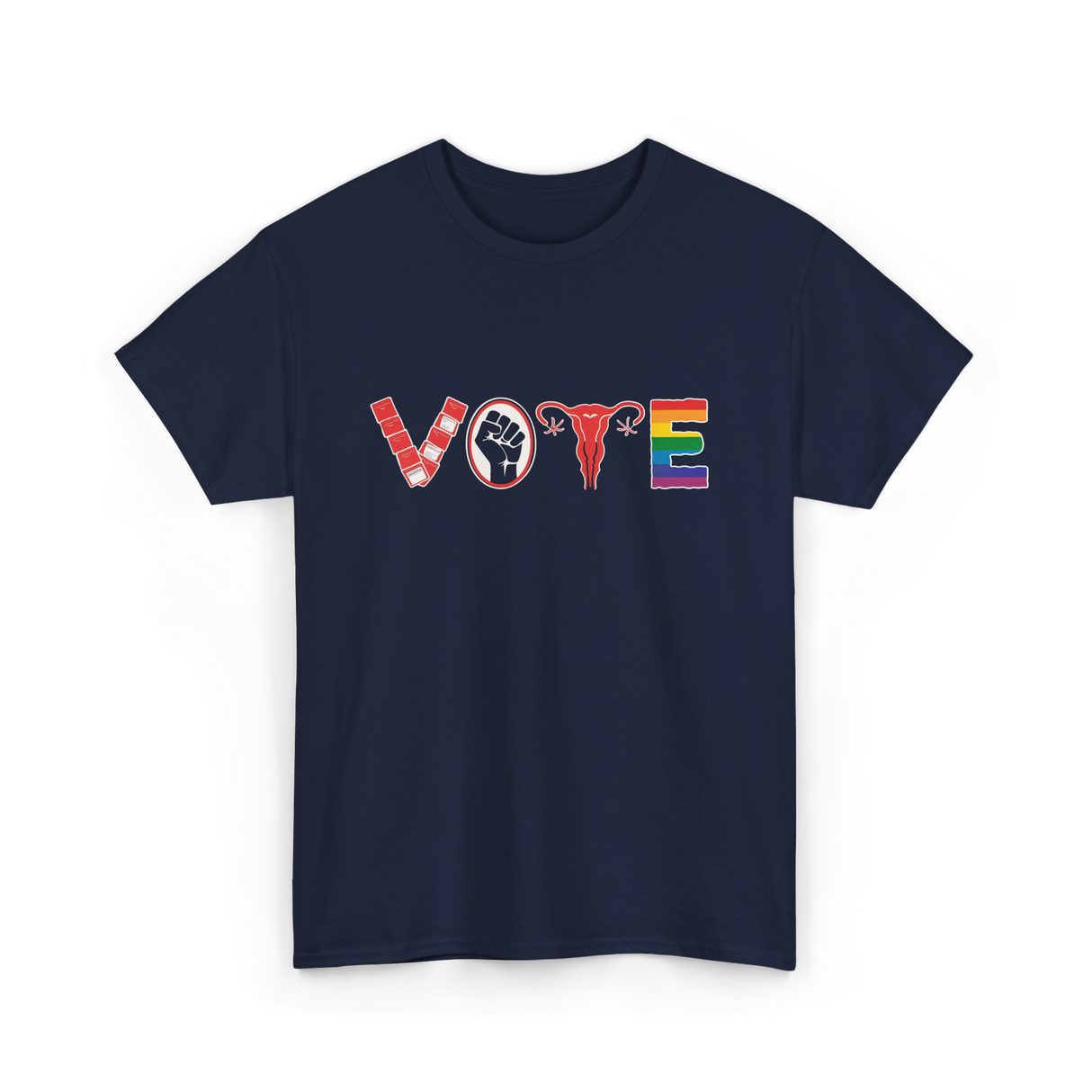 Vote Ovaries LGBTQ Activism T-Shirt - Navy