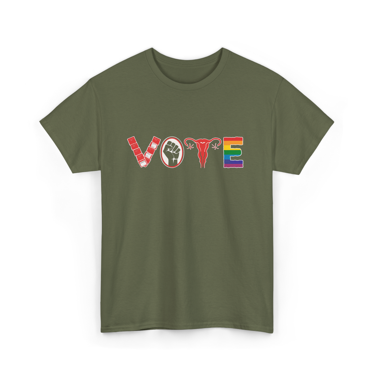 Vote Ovaries LGBTQ Activism T-Shirt - Military Green