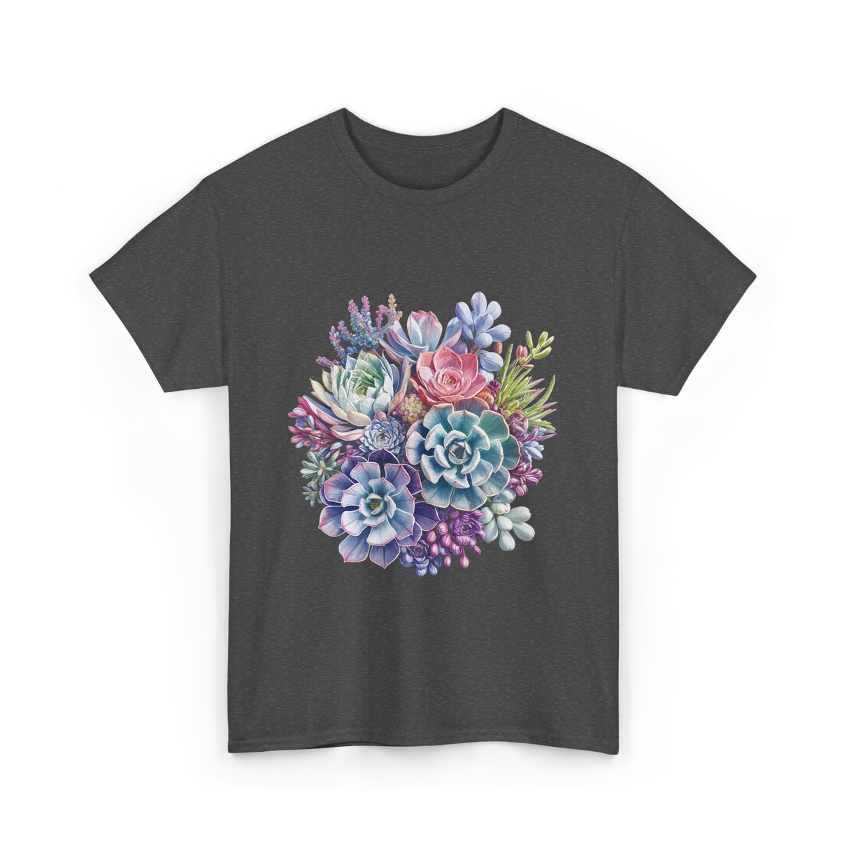 Watercolor Succulent Floral Plants Gardening T-Shirt - Dark Heather