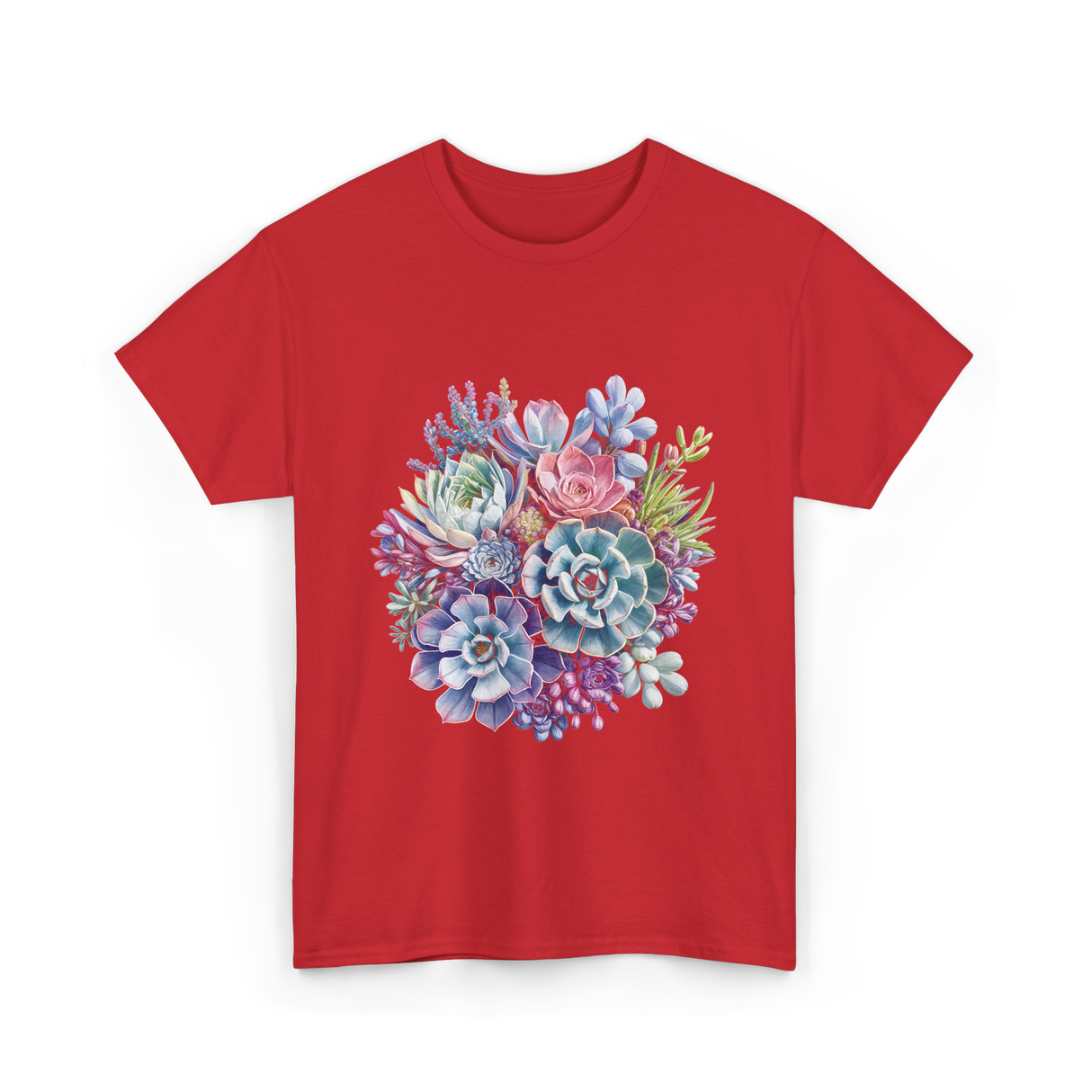 Watercolor Succulent Floral Plants Gardening T-Shirt - Red