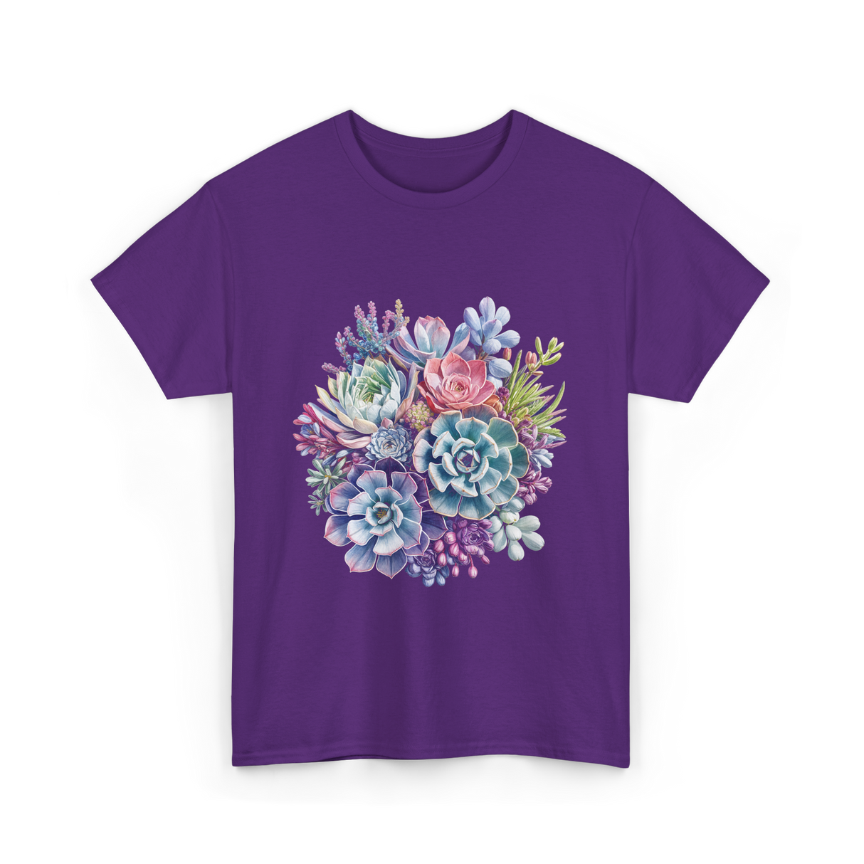 Watercolor Succulent Floral Plants Gardening T-Shirt - Purple