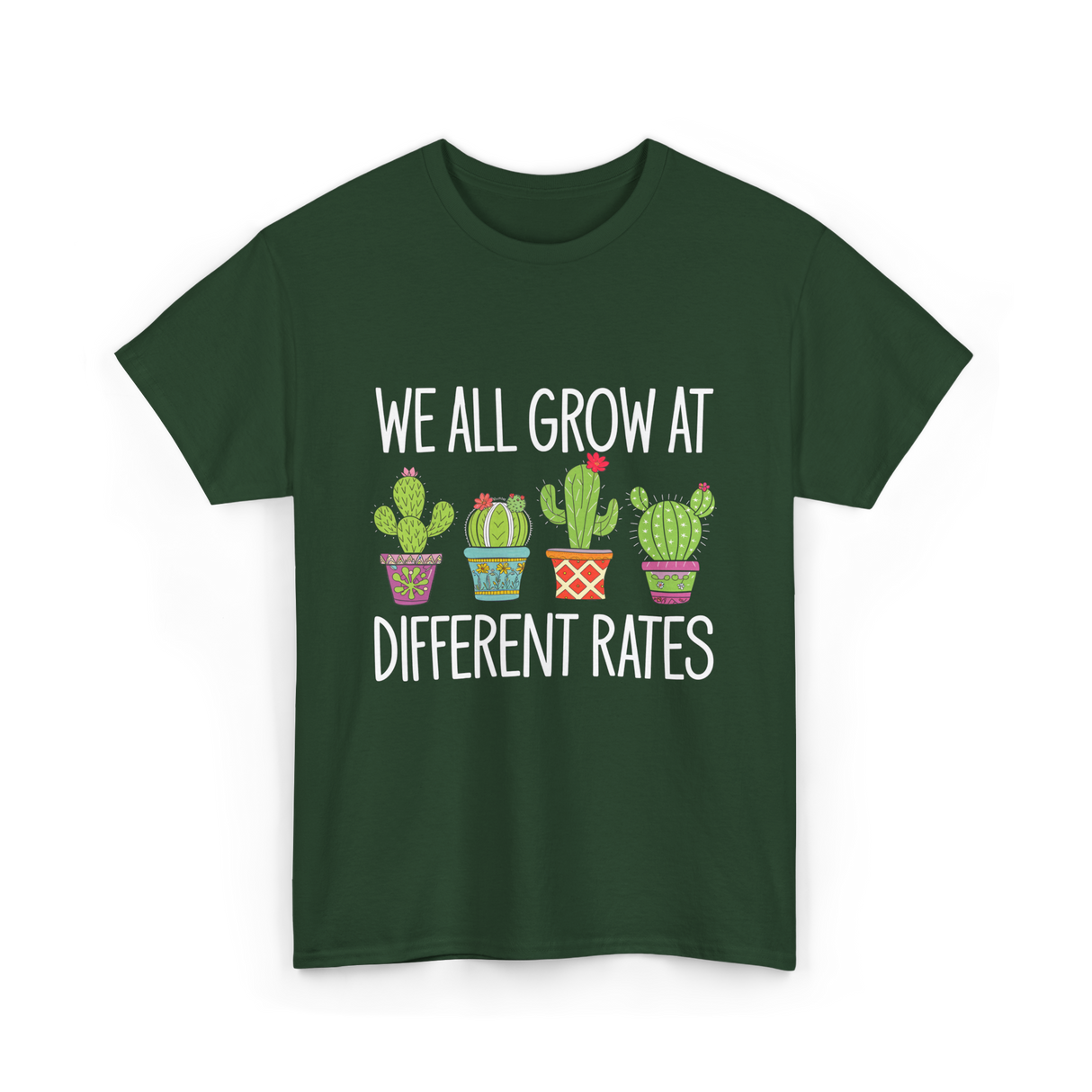 We All Grow Cactus Education T-Shirt - Forest Green
