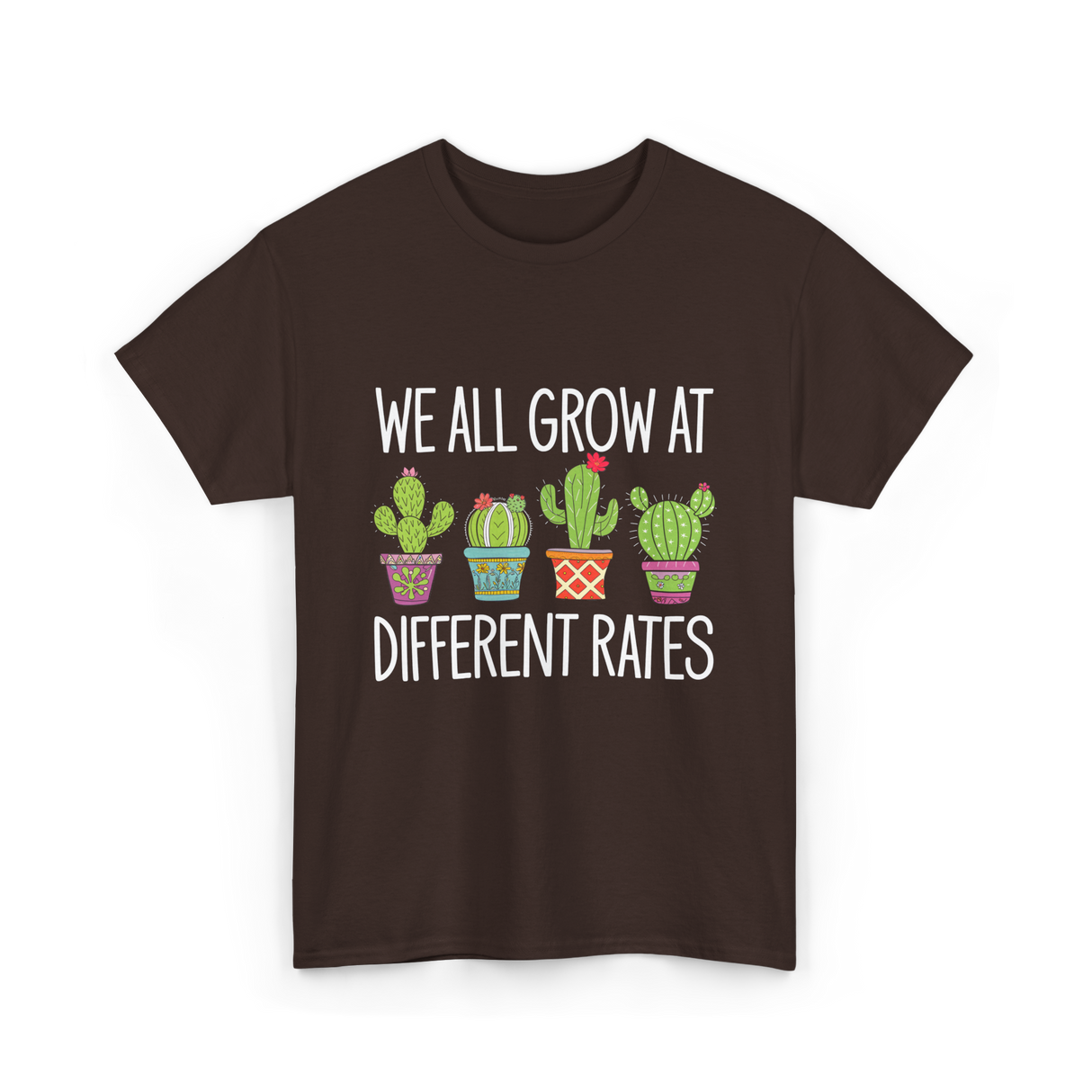 We All Grow Cactus Education T-Shirt - Dark Chocolate