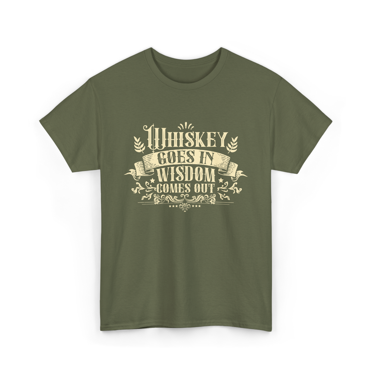 Whiskey Goes In Drinker Wisdom T-Shirt - Military Green