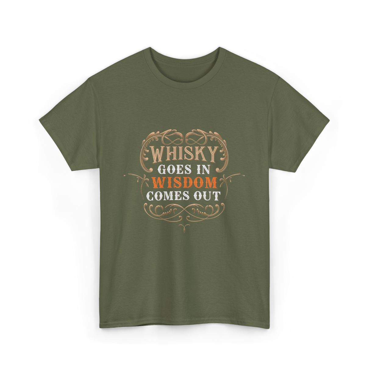 Whisky Goes In Wisdom Drinking T-Shirt - Military Green
