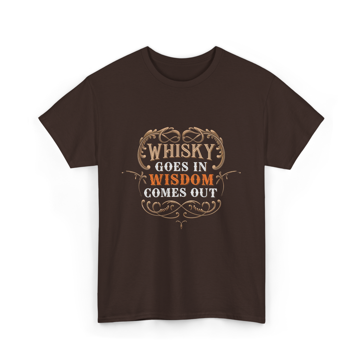 Whisky Goes In Wisdom Drinking T-Shirt - Dark Chocolate