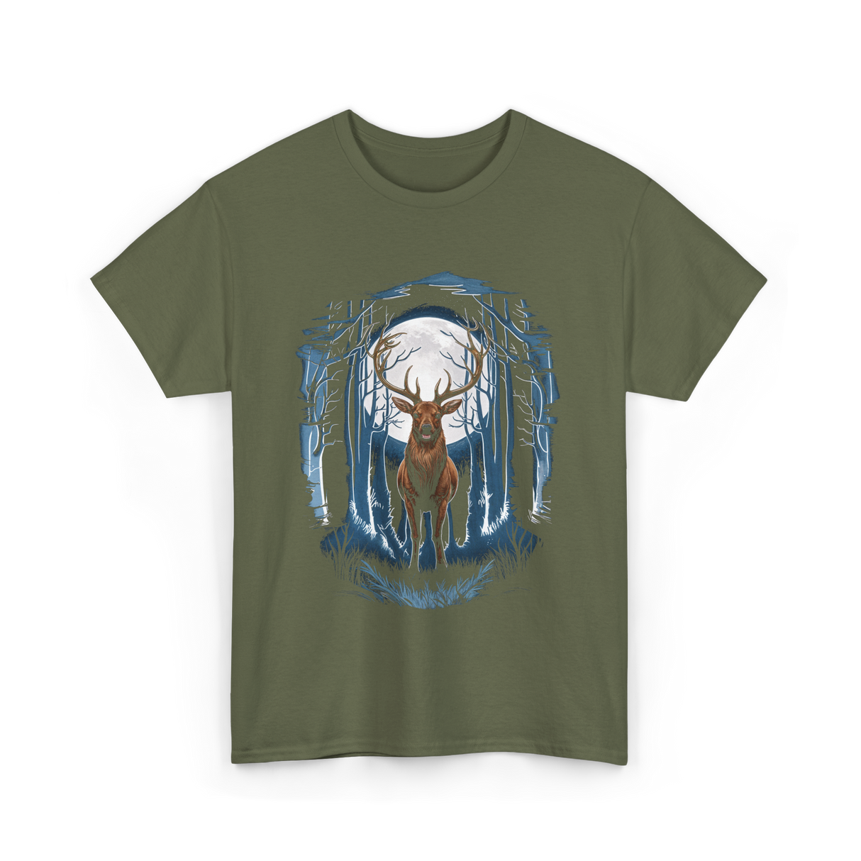 Whitetail Buck Deer Hunting T-Shirt - Military Green