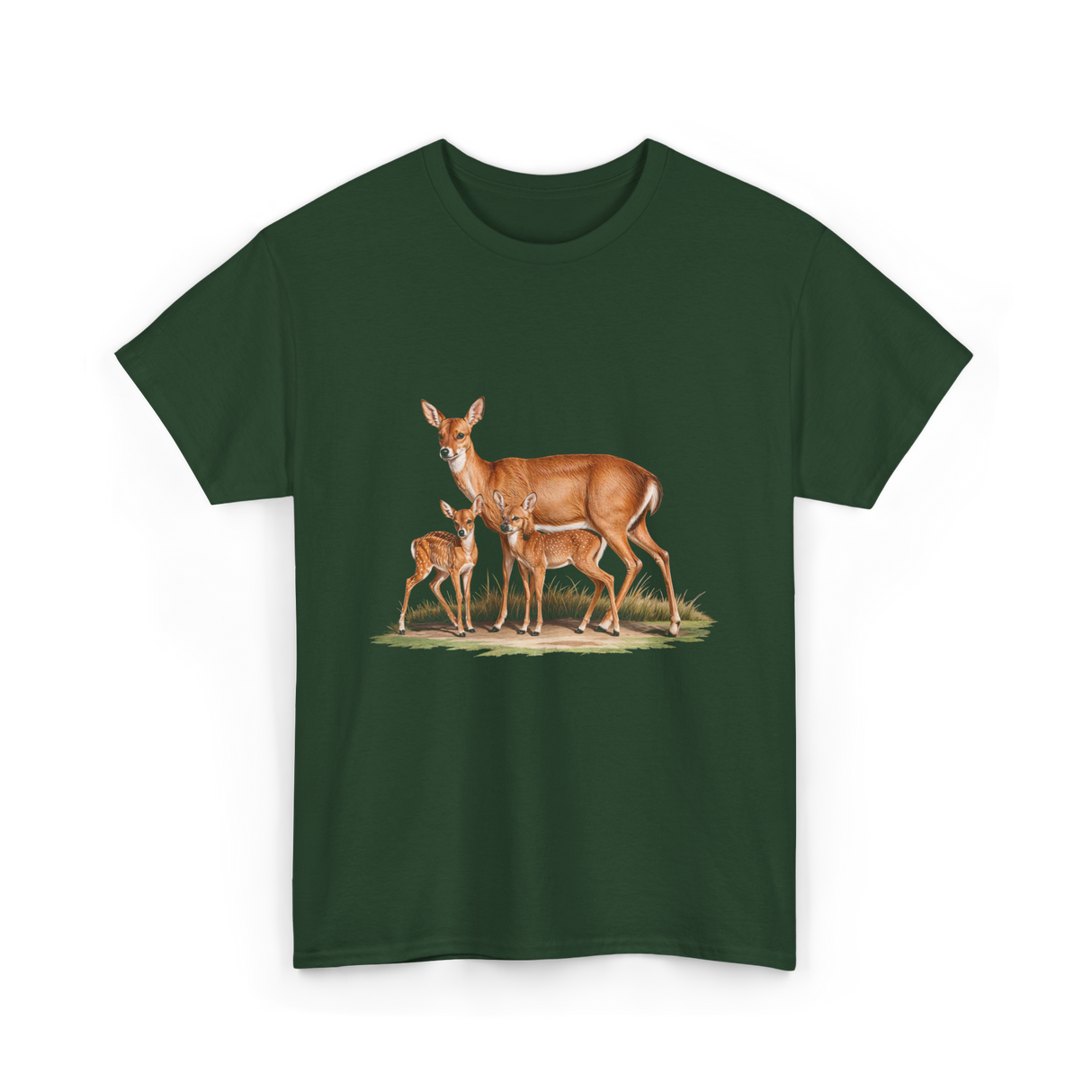 Whitetail Deer Doe Wildlife Art T-Shirt - Forest Green