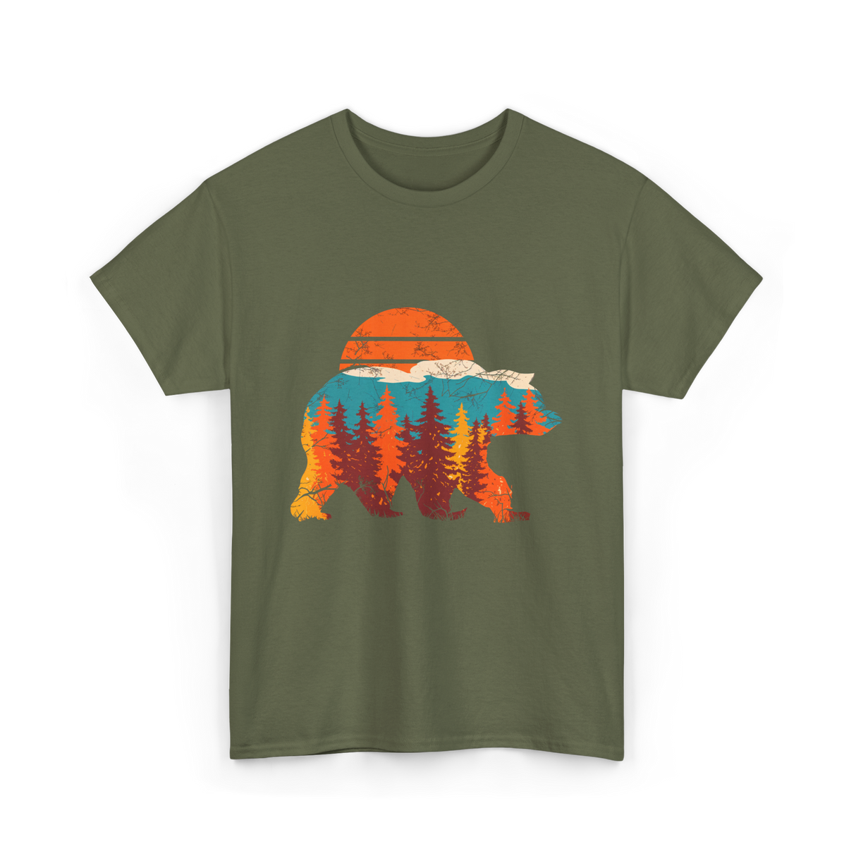 Wild Bear Sunset Nature T-Shirt - Military Green