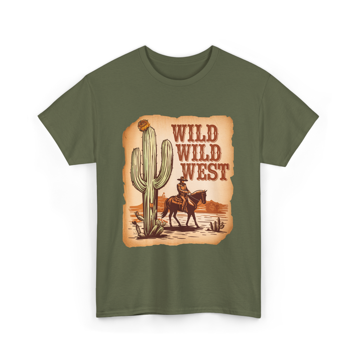 Wild Wild West Western Cowboy T-Shirt - Military Green