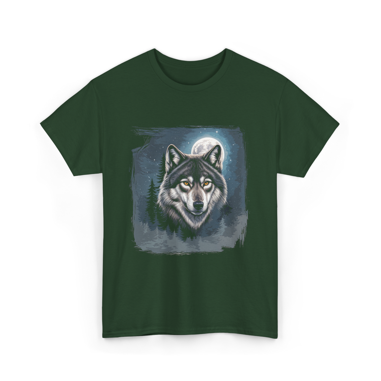 Wolf Icy Moon Wilderness T-Shirt - Forest Green