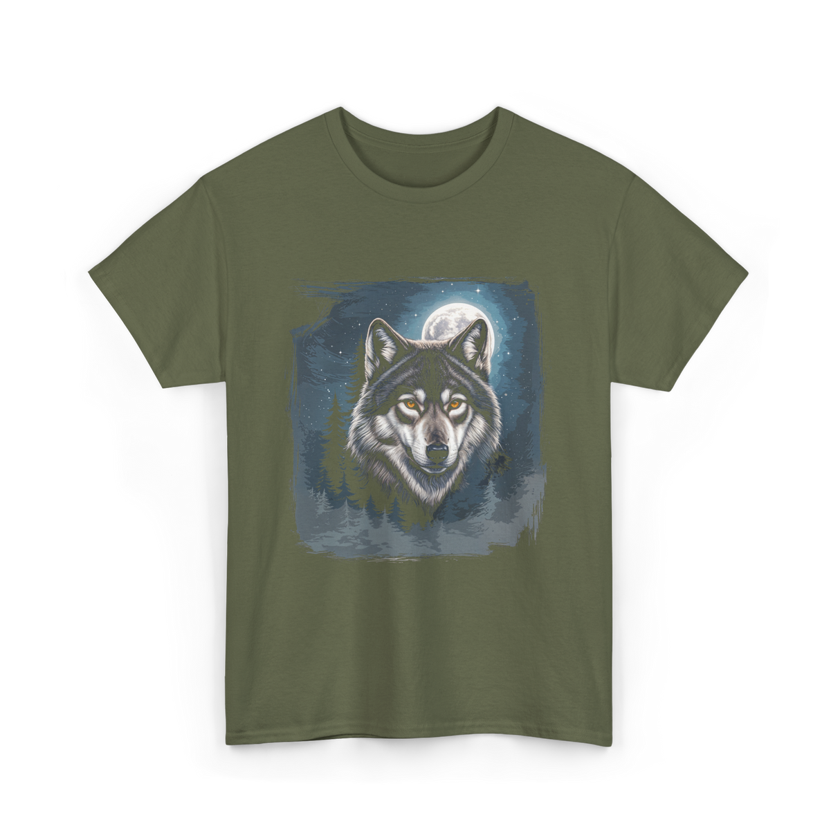 Wolf Icy Moon Wilderness T-Shirt - Military Green