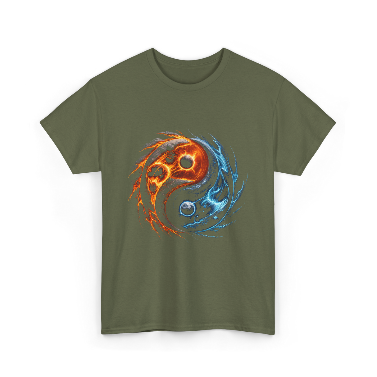 Yin Yang Cosmic Energy Meditation T-Shirt - Military Green