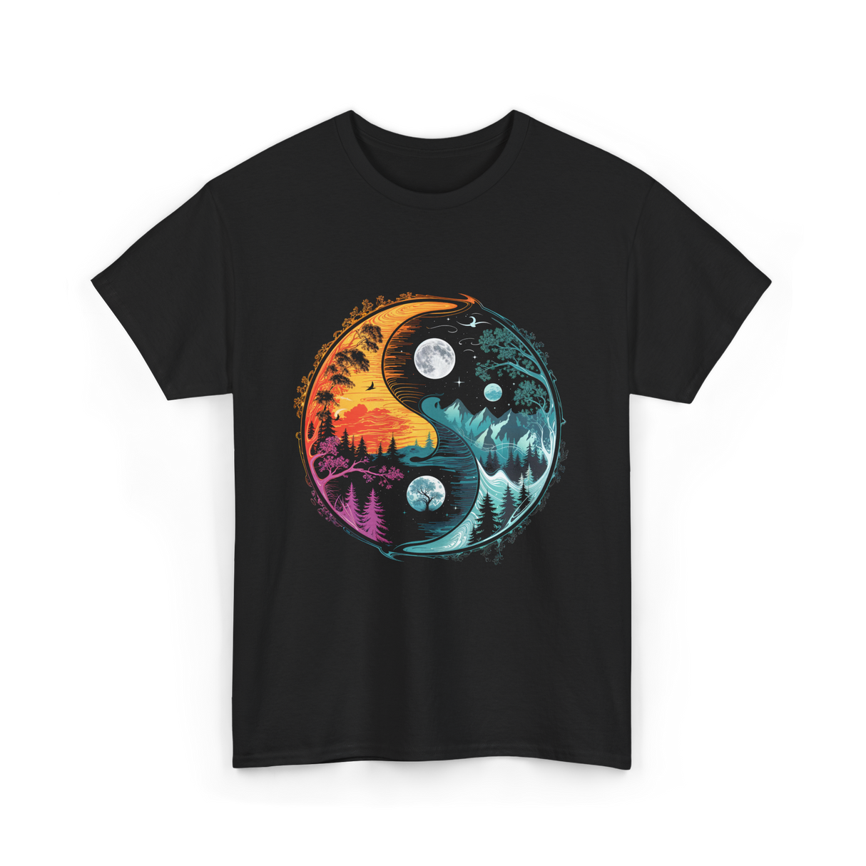 Yin Yang Nature Symbol T-Shirt - Black